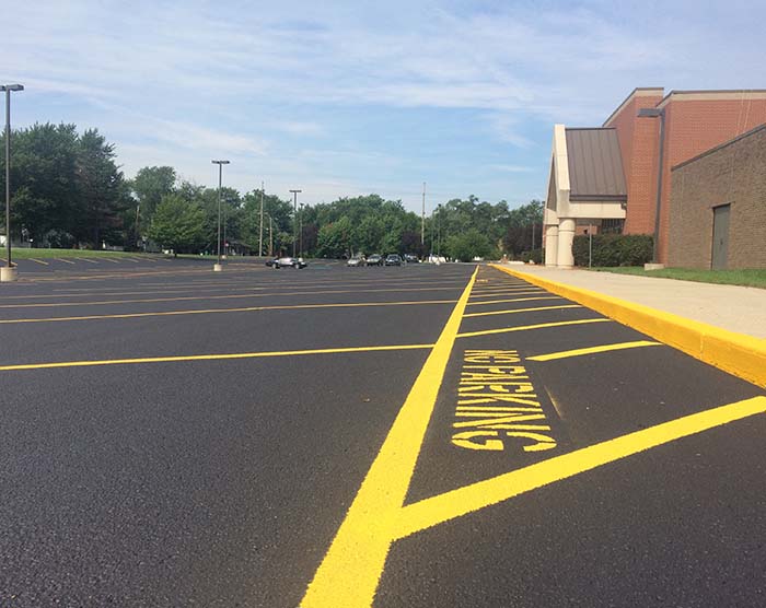 newly paved and striped parking lot