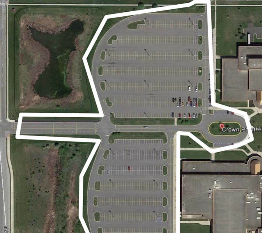 Arial plans display of school parking lot and drive to be paved and striped by Site Services