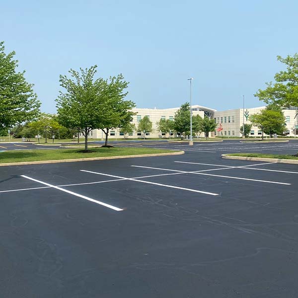 newly striped commercial parking lot
